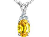 Tommaso Design™ Oval Genuine Yellow Orange Sapphire and Diamond Pendant