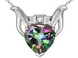Celtic Love by Kelly™ Claddagh Love Pendant With 8mm Heart Rainbow Mystic Topaz and Genuine Diamond