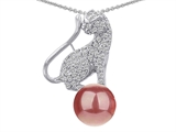 Original Star K™ Cat Pendant With Round 10mm Simulated Pink Pearl
