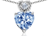 Tommaso Design™ 8mm Heart Shape Simulated Aquamarine and Diamond Pendant
