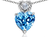 Tommaso Design™ 8mm Heart Shape Genuine Blue Topaz and Diamond Pendant