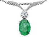 Tommaso Design™ Oval 7x5mm Genuine Emerald and Diamond Pendant