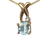 Tommaso Design™ X Shape Designer Inspired Pendant with Diamond and Checkerboard Cut Genuine Aquamarine