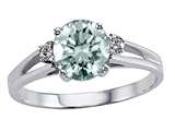 Tommaso Design™ Genuine Aquamarine Round 7mm and Diamonds Ring