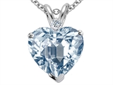 Tommaso Design™ 8mm Heart Shape Simulated Aquamarine and Diamond Pendant