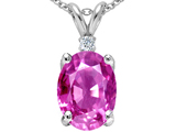 Tommaso Design™ Large Oval Created Pink Sapphire and Genuine Diamond Pendant