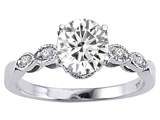 Tommaso Design™ Round 7mm Genuine White Topaz and Diamonds Solitaire Engagement Ring