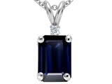 Tommaso Design™ Emerald Cut Genuine Sapphire and Diamond Pendant