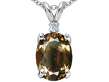 Tommaso Design™ Oval 12x10 mm Genuine Smoky Quartz And Diamond Pendant