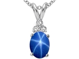 Tommaso Design™ Oval 8x6mm Created Star Sapphire and Genuine Diamond Pendant