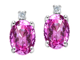 Tommaso Design™ Oval Created Pink Sapphire and Genuine Diamonds Earrings