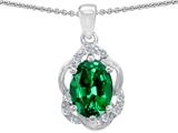 Tommaso Design™ Oval 7x5mm Simulated Emerald and Diamond Pendant