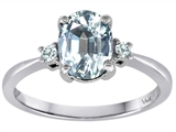 Tommaso Design™ 8x6mm Oval Genuine Aquamarine and Diamond Engagement Ring