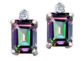 Tommaso Design™ Emerald Cut Rainbow Mystic Topaz and Genuine Diamonds Earring Studs