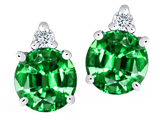 Tommaso Design™ Round Simulated Emerald And Genuine Diamond Earring Studs