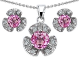 Original Star K™ Created Pink Sapphire Flower Pendant Box Set With Matching Earrings