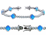 Original Star K™ High End Tennis Bracelet With 6pcs 7mm Cushion Cut Created Blue Opal