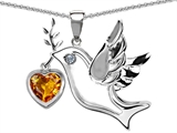 Original Star K™ Peace Love Dove Pendant with 7mm Heart Shape Genuine Citrine
