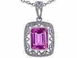 Tommaso Design™ Emerald Cut Simulated Pink Tourmaline Pendant