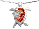 Original Star K™ Large Mother and Baby Turtle family Pendant with 12x8mm Pear Shape Simulated Mexican Fire Opal
