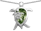 Original Star K™ Large Mother and Baby Turtle family Pendant with 12x8mm Pear Shape Simulated Green Tourmaline