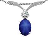 Tommaso Design™ Oval 8x6mm Created Star Sapphire and Genuine Diamond Pendant