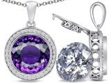 Switch-It Gems™ 2in1 Round 10mm Simulated Amethyst Pendant with Interchangeable Simulated Diamond Included