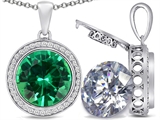Switch-It Gems™ 2in1 Round 10mm Simulated Emerald Pendant with Interchangeable Simulated Diamond Included