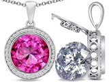Switch-It Gems™ 2in1 Round 10mm Simulated Pink Tourmaline Pendant with Interchangeable Simulated Diamond Included