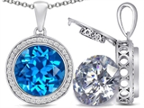Switch-It Gems™ 2in1 Round 10mm Simulated Blue Topaz Pendant with Interchangeable Simulated Diamond Included