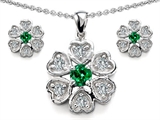 Original Star K™ Simulated Emerald Flower Pendant Box Set With Matching Earrings