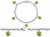 Original Star K™ High End Tennis Charm Bracelet With 5pcs 7mm Heart Shape Genuine Peridot