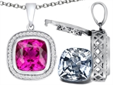 Switch-It Gems™ 2in1 Cushion 10mm Simulated Pink Tourmaline Pendant with Interchangeable Simulated Diamond Included