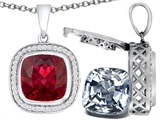 Switch-It Gems™ 2in1 Cushion 10mm Simulated Ruby Pendant with Interchangeable Simulated Diamond Included