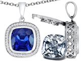 Switch-It Gems™ 2in1 Cushion 10mm Simulated Sapphire Pendant with Interchangeable Simulated Diamond Included