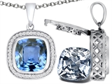 Switch-It Gems™ 2in1 Cushion 10mm Simulated Aquamarine Pendant with Interchangeable Simulated Diamond Included