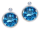 Original Star K™ Round Genuine Blue Topaz Earring Studs With High Post On Back