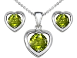 Original Star K™ Genuine Peridot Heart Earrings with Free Box Set matching Pendant