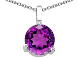 Tommaso Design™ Round Genuine Amethyst Solitaire Pendant