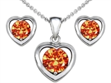 Original Star K™ Simulated Orange Mexican Fire Opal Heart Earrings with Free Box Set matching Pendant