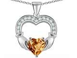 Celtic Love by Kelly™ Hands Holding 8mm Heart Claddagh Pendant With Simulated Imperial Yellow Topaz