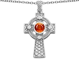 Celtic Love by Kelly™ Celtic Cross pendant with 7mm Round Simulated Orange Mexican Fire Opal