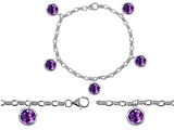 Original Star K™ High End Tennis Charm Bracelet With 5pcs 7mm Round Genuine Amethyst