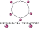 Original Star K™ High End Tennis Charm Bracelet With 5pcs 7mm Round Simulated Pink Tourmaline