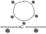 Original Star K™ High End Tennis Charm Bracelet With 5pcs 7mm Round Rainbow Mystic Topaz