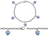Original Star K™ High End Tennis Charm Bracelet With 5pcs 7mm Heart Shape Simulated Aquamarine