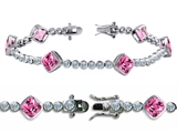 Original Star K™ High End Tennis Bracelet With 6pcs 7mm Cushion Cut Simulated Pink Tourmaline
