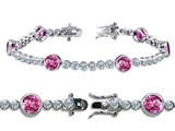 Original Star K™ High End Tennis Bracelet With 6pcs Round 6mm Simulated Pink Tourmaline