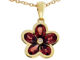Tommaso Design™ Flower Pendant made with Diamond and Pear Shape Genuine Garnet