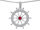 Original Star K™ Captain Wheel Pendant With Round Created Ruby And Cubic Zirconia